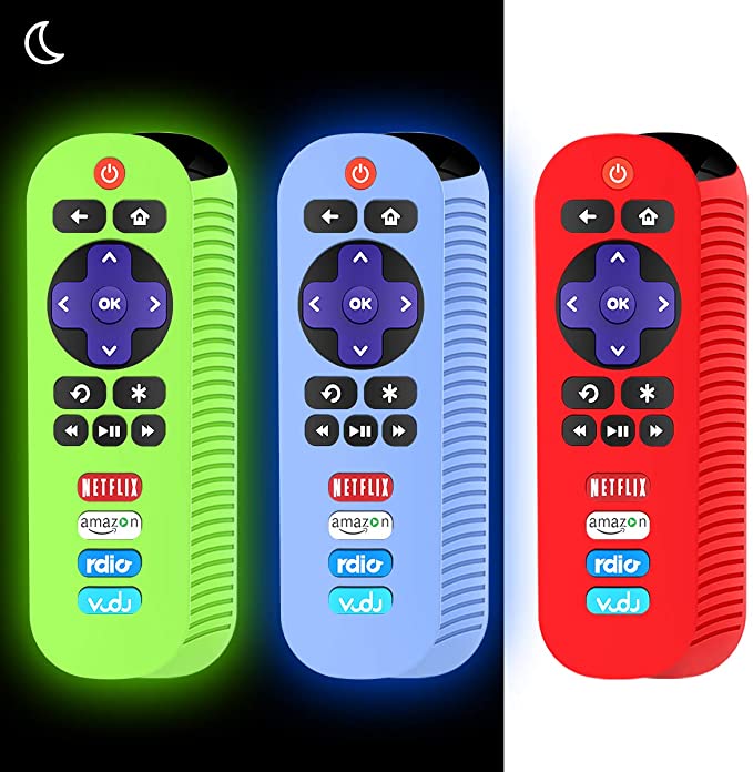 [3Pack] Silicone Case for TCL Roku TV RC280 Remote, Protective Universal Replacement Lightweight/Shockproof TCL Roku TV Remote Cover with Lanyard (Red  Glow Blue Glow Green)