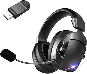 Docooler Gaming Headset, Tri-Mode Over Headphone, Colorful LED Lights, Noise-Cancelling Mic, Breathable Sponge, 50mm Driver, Lightweight Ergonomic Design, 36H Long Battery Life - 3.5mm Audio Jack