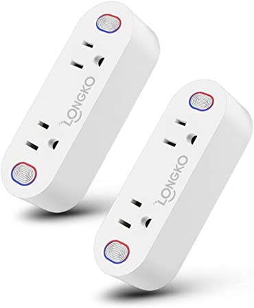 LONGKO WiFi Smart Plug, 2-in-1 Dual Mini Outlets Remote Control with Energy Monitoring & Timer Compatible with Alexa Echo, Google Home, IFTTT (2 Pack)