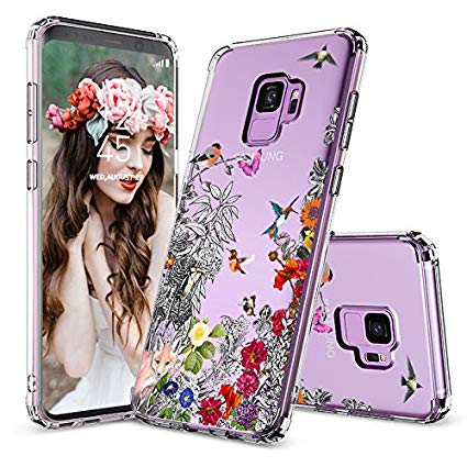 Galaxy S9 Case,Galaxy S9 Clear Case, MOSNOVO Floral Humming Bird Transparent Clear Design Hard Case with Shockproof Protective Back Case Cover for Samsung Galaxy S9 (2018)