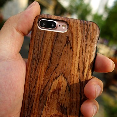 iPhone 7 plus Case, NeWisdom Unique Slim Hybrid Rubberized Cover [Wood over Rubber] Soft Real Wood Case Cover for Apple iPhone7 plus 7 pro - Sandalwood