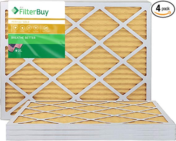 AFB Gold MERV 11 20x24x1 Pleated AC Furnace Air Filter. Pack of 4 Filters. 100% produced in the USA.