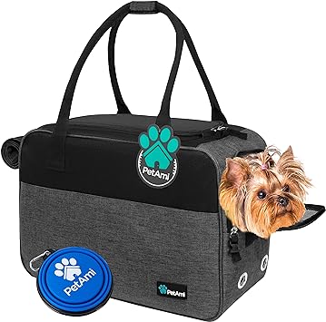 PetAmi Dog Purse Carrier for Small Dogs, Airline Approved Soft Sided Pet Carrier with Pockets, Ventilated Dog Carrying Bag Puppy Cat, Dog Travel Supplies Accessories Carry Tote, Sherpa Bed, Dark Gray