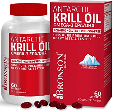 Antarctic Krill Oil with Omega-3s EPA, DHA, Astaxanthin and Phospholipids – 100% Pure Premium Krill Oil - Heavy Metal Tested, Non GMO - 60 Softgels