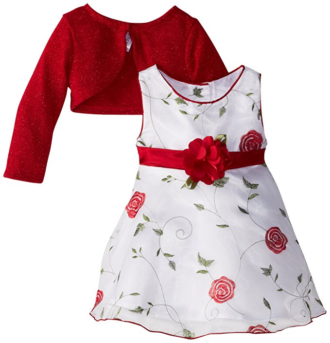 Youngland Little Girls' Flower Printed Occasion Dress, White/Red, 3T