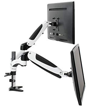 VIVO Premium White Dual Monitor Gas Spring Counterbalance Height Adjustable Arm Desk Mount Stand - Holds Two 15 to 27 inch LCD Monitor Screens (STAND-V002JW)