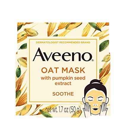 Aveeno Oat Face Mask, Soothing Pumpkin Seed Extract and Feverfew Extract, 1.7 Ounce