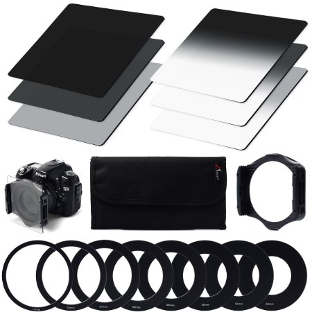 Neutral Density ND Filter Set ND2 ND4 ND8   Gradual Neutral Density ND Filter G.ND2 G.ND4 G.ND8   9pcs Ring Adapter (49mm 52mm 55mm 58mm 62mm 67mm 72mm 77mm 82mm)   Filter Holder   Filter Case for cokin p series for Canon, Nikon, Sony LF6