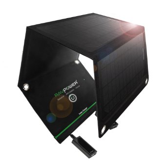 RAVPower 15W Solar Charger with Dual USB Port Foldable Portable iSmart Technology