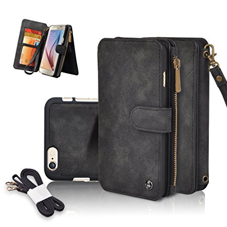IPhone 6S Plus Wallet Case, Cornmi Detachable Case Premium Leather Zipper Wallet Multifunction Pruse Removable Magnetic Case for iPhone 6 6s Plus 5.5"