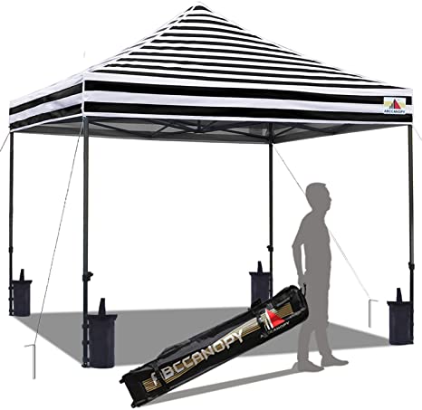 ABCCANOPY Popup Canopy 10x10 Outdoor Canopy Tent Commercial Canopy Instant Shelter Bonus Wheeled Carry Bag,Sandbags,Stakes and Ropes,Striped Black