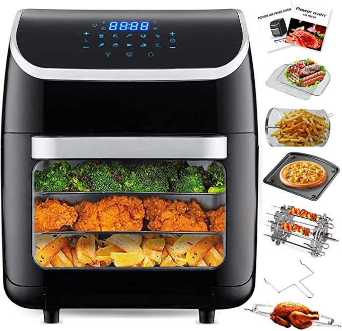 TUOKE Air Fryer Oven , 1800W Digital Air Fryer Oven, Smart Tabletop Oven with 9 Preset Menus, with LED Touch Screen Temperature and Control for Baking , 12L