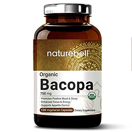 Organic Bacopa Extract 750mg, 120 Veg Capsules, Powerfully Promotes Positive Mood & Sleep, Enhances Focus & Energy. Non-GMO, Vegan Friendly and Made in USA