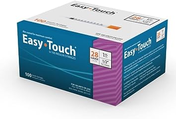 EasyTouch 28G 1/2 In. 1mL/CC Insulin Syringe, 100 Pack
