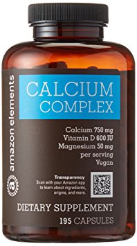 Amazon Elements Calcium Complex with Vitamin D, Vegan, 195 Capsules