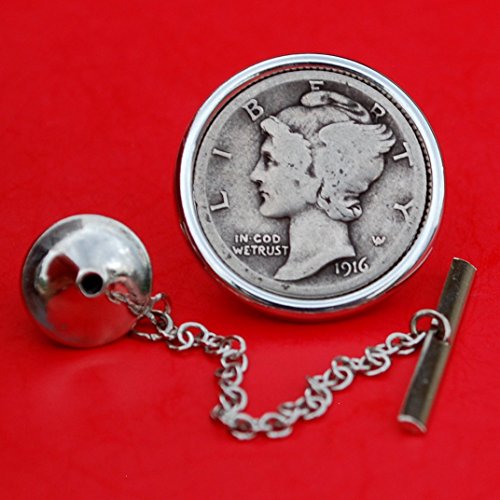 US 1916 Mercury Dime 90% Silver 10 Cent Coin Silver Plated Tie Tac Tack Pin NEW