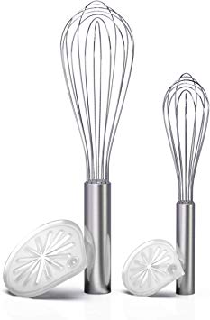 Whisk Wiper 4pc Combo - Wipe a Whisk Easily - Multipurpose Kitchen Tool - Includes Whisk Wiper, 11" Whisk, Whisk Wiper mini, 8" Stainless-Steel Whisk - Cool Baking Gadget, A Great Gift (Color: Clear)