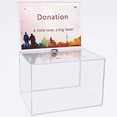 Acrylic Donation Box with Lock, Ballot Box with Sign Holder, Clear Suggestion Box Container for Voting, Charity,Ballot