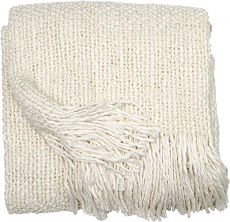 Perfect Fit | Fringed Throw Perfect for The Couch or Chair, 40"x70", Machine Washable, Eggshell