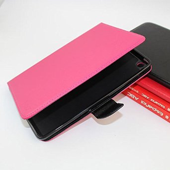 iPad Mini Case, Full-Body Premium PU Flip Cover Case for Apple Ipad Mini, Folio Leather Flip Wallet Case with Foldable Kickstand Stand By Foxx Electronics (Hot Pink   Black)