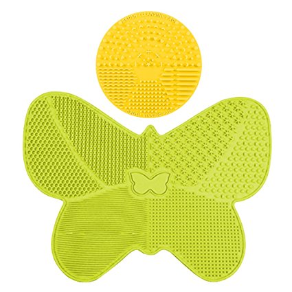 Makeup Brush Cleaner Brush Cleaning Mat Makeup Brush Cleaner Pad Portable Butterfly Shape Pack of 2 (Yellow)