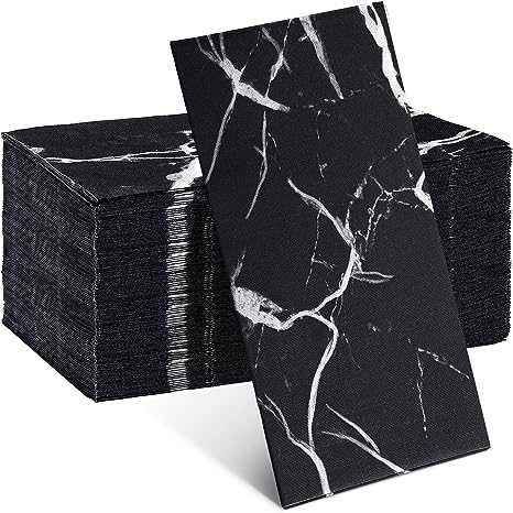 50 Pieces Marble Guest Napkins Disposable Hand Towels for Bathroom Paper Hand Towels Rustic Baby Shower Napkins Marbleized Guest Towels Dinner Napkins for Room Wedding (Black)