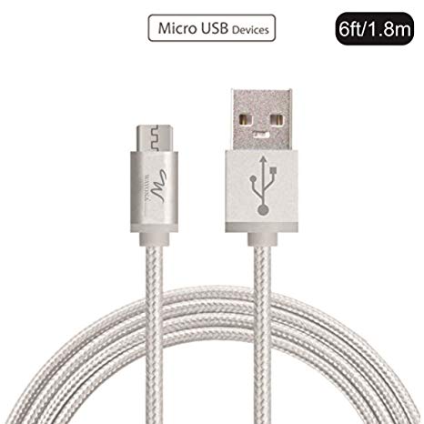 Wayona Nylon 2.8A Fast Braided Micro USB Charging   Data Sync Cable for Android Phones and Tablets (6 FT Pack of 1, Silver)