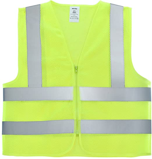 Neiko 53956A Mesh Safety Vest, High Visibility Neon Yellow Color | 2" Reflective Strips and Zipper Closure - Medium Size