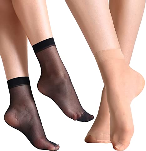 Yilanmy 12 Pairs Sheer Ankle High Socks Nylon Reinfored Toe Pantyhose Socks for Women