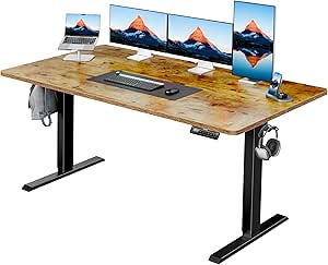 HUANUO 55" x 28" Electric Standing Desk Adjustable Height, 4 Memory Height Settings, Headphone Hook, Cable Manager, Sit Stand Up Desk for Home Office & Computer Workstation, Vintage Brown