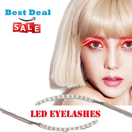 Waterproof LED Eyelashes with 8 Flashes Models Unisex Flashes Interactive Changing F. Lashes Luminous Shining Charming Eyelid Tape for Party Bar NightClub Concerts Birthday Gift Halloween - Red