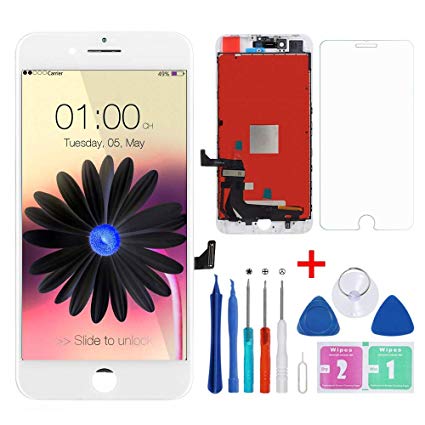 Screen Replacement for iPhone 8 Plus White 5.5" LCD 3D Touch Screen Digitizer Replacement Frame Display Assembly Kit w/Glass Protector & Repair Tools Fit Model A1864, A1897, A1898