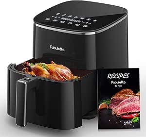 (─‿‿─) FABULETTA Air Fryer 11-in-1, 6QT Airfryer 450F Max Crisp, Nonstick Basket, Diswasher Safe, Shake Reminder for Roast, Bake, Dry, Reheat, Frozen, Broil, Proof-Black