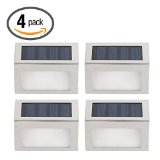 Hoont Pack of 4 - Outdoor Stainless Steel LED Solar Step Light Illuminates Stairs Deck Patio Etc