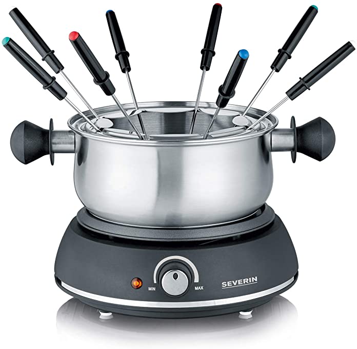 SEVERIN FO 2405, Fun Cooking, Cheese, Chocolate, Swiss Fondue, 1500 W, 1 Liter, Stainless Steel-Black