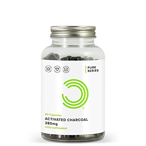 Activated Charcoal 280 mg Coconut Derived Detox Cleanser and Digestive Support, 60 Capsules