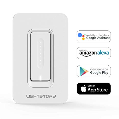 LIGHTSTORY WT03s Wi-Fi Light Remote Control Smart Dimmer, Wireless Wall Switch No Hub Required, Compatible with Alexa, Google Assistant, IFTTT, White