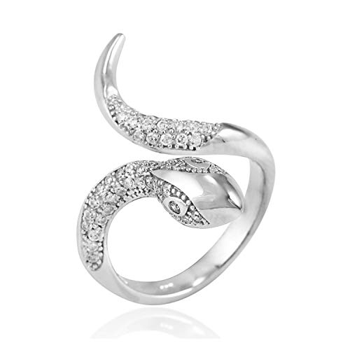 Chuvora 925 Sterling Silver Sparkling CZ 27 mm Snake Unique Band Ring - Nickel Free