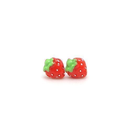 Strawberry Earrings, Plastic Post Studs for Metal Sensitive Ears