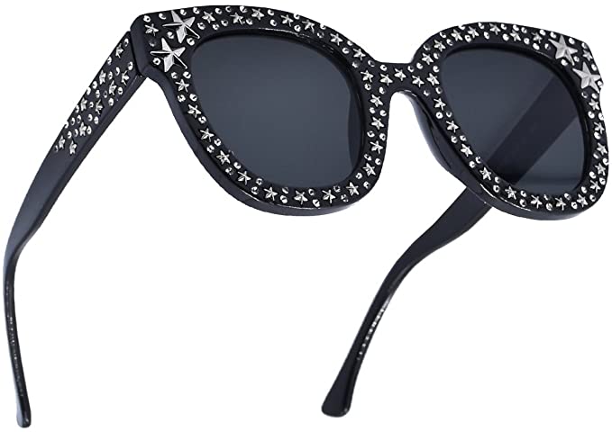 SamuRita Sparkle Vintage Star Rhinestone Cat Eye Sunglasses Novelty Glitter Shades
