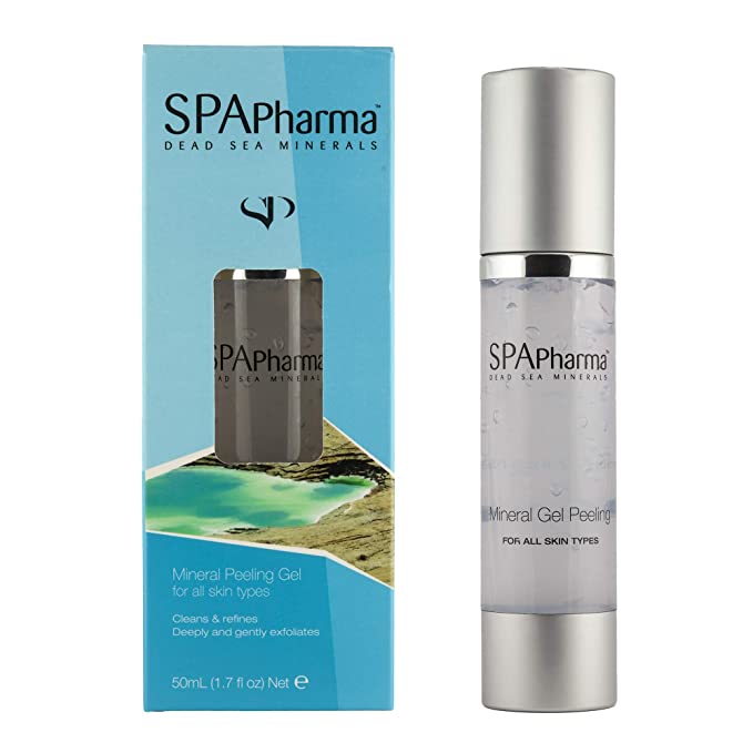 SpaPharma Facial Peeling Gel with Dead Sea Minerals for gentle exfoliating, cleansing and moisturizing dry face skin enriched with aloe vera, raspberry extract and vitamins