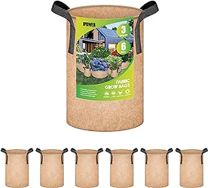 iPower Grow Bag 3 Gallon 6-Pack Heavy Duty Plant Pots, 300g Thick Nonwoven Fabric Containers Aeration with Nylon Handles, for Planting Vegetables, Fruits, Flowers, Tan 2024 Version