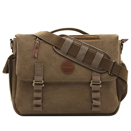 Mosiso Canvas Messenger Bag (up to 15.6 Inch) with Handle and Various Pockets for Laptop, Notebook, MacBook, Ultrabook and Chromebook Computers, Vintage Brown