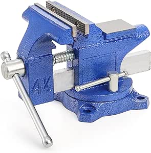 Fasmov Bench Vise, 4-1/2" Vice With 240° Swivel Base Clamp Home Vises Rotation Base, Swivel Base Bench for Workbench, Clamp-on Home Merchanic Vice Desktop Clamp for Woodworking, Drilling, Blue