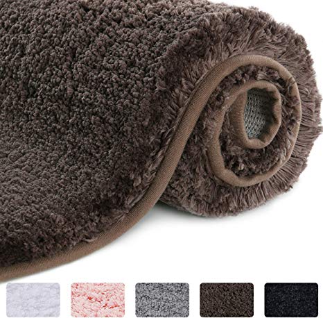 Lifewit Bathroom Rug Bath Mat Non-Slip Rubber Microfiber Soft Water Absorbent Thick Shaggy Floor Mats, Machine Washable, Taupe, 32"x20"