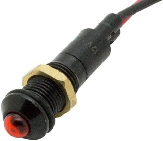 Alpinetech PLB8B 8mm 5/16" 120V AC/DC LED Metal Signal Indicator Pilot Dash Light (Black Bezel, Red)