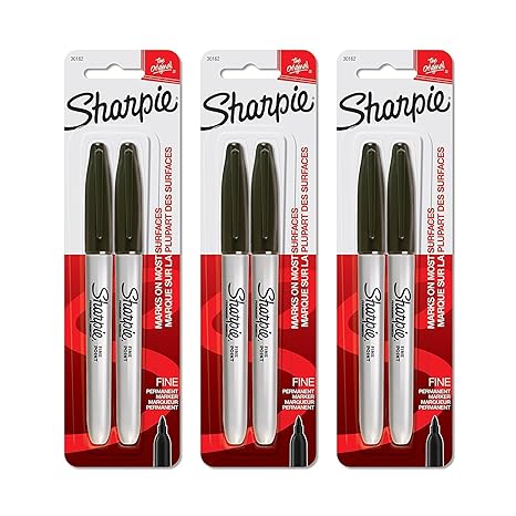 SHARPIE Permanent Markers, Fine Point, 3 Packs of 2 -6 Total (Black) (30162PP)