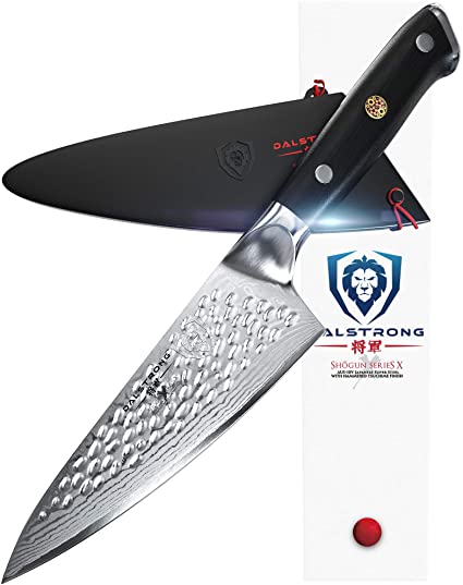 DALSTRONG Chef's Knife - Shogun Series - Damascus - Japanese AUS-10V Super Steel - Vacuum Treated (6" X Chef Knife, Black Handle)