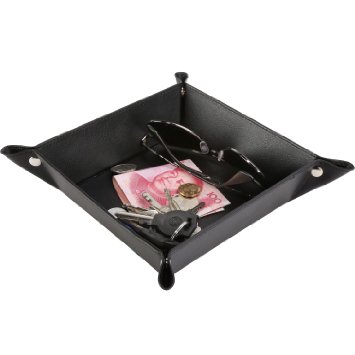 HappyDavid Jewelry Leather Tray Bedside Storage Tray Box for Key Phone Coin Wallet Watches ect black