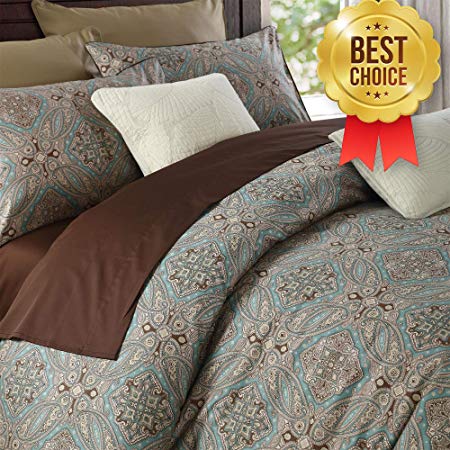 Brandream Paisley Duvet Cover Set Queen Size Chic Regal Themed Luxury Bedding Sets Wrinkle Cozy & Durable,Taupe